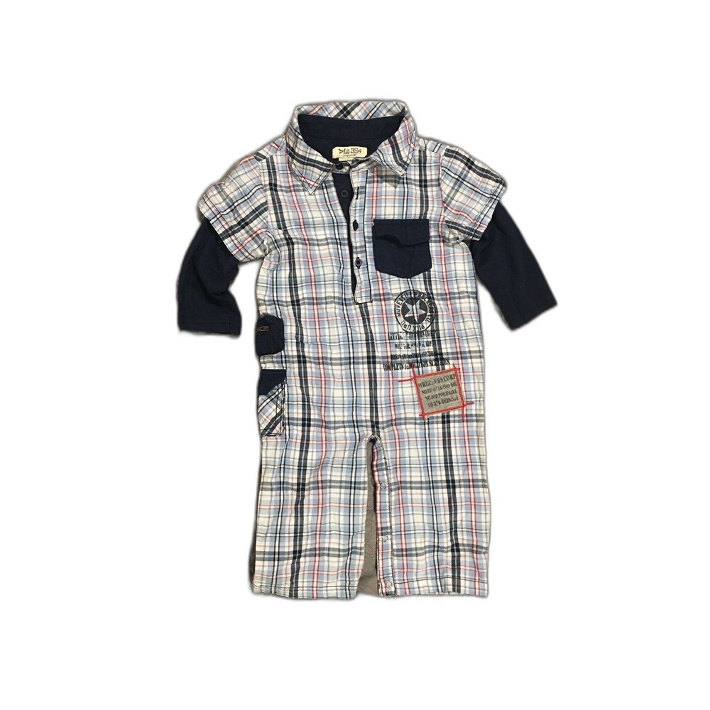 Vtg Dali Guys 24M Truck Romper – "Move It" Graphic Back – Blue Plaid Boutique